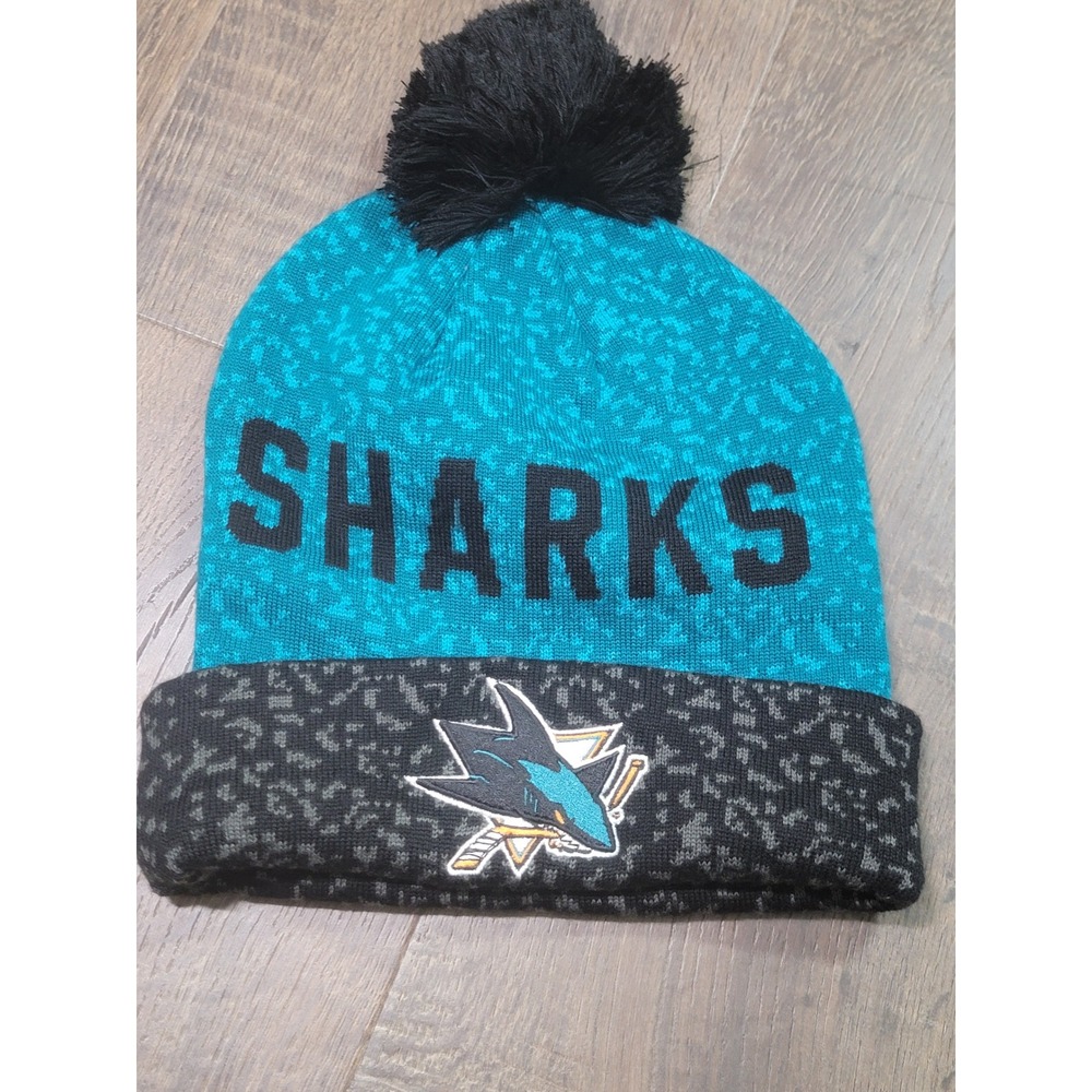 San Jose Sharks Fanatics NHL Teal Black Digital Print Cuffed Pom Beanie Hat